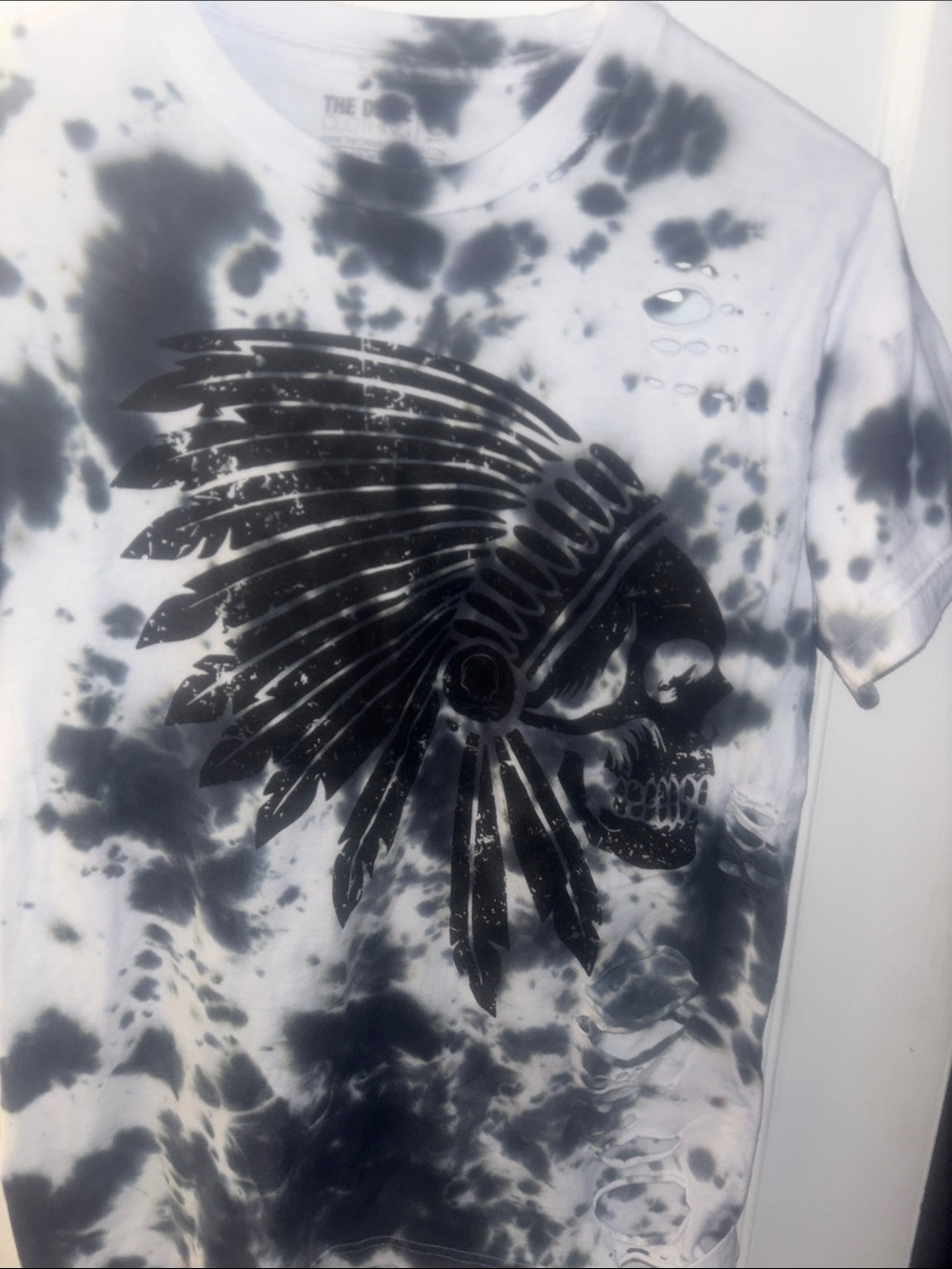 Tie-Dye Black & White Skull Headdress Graphic Tee